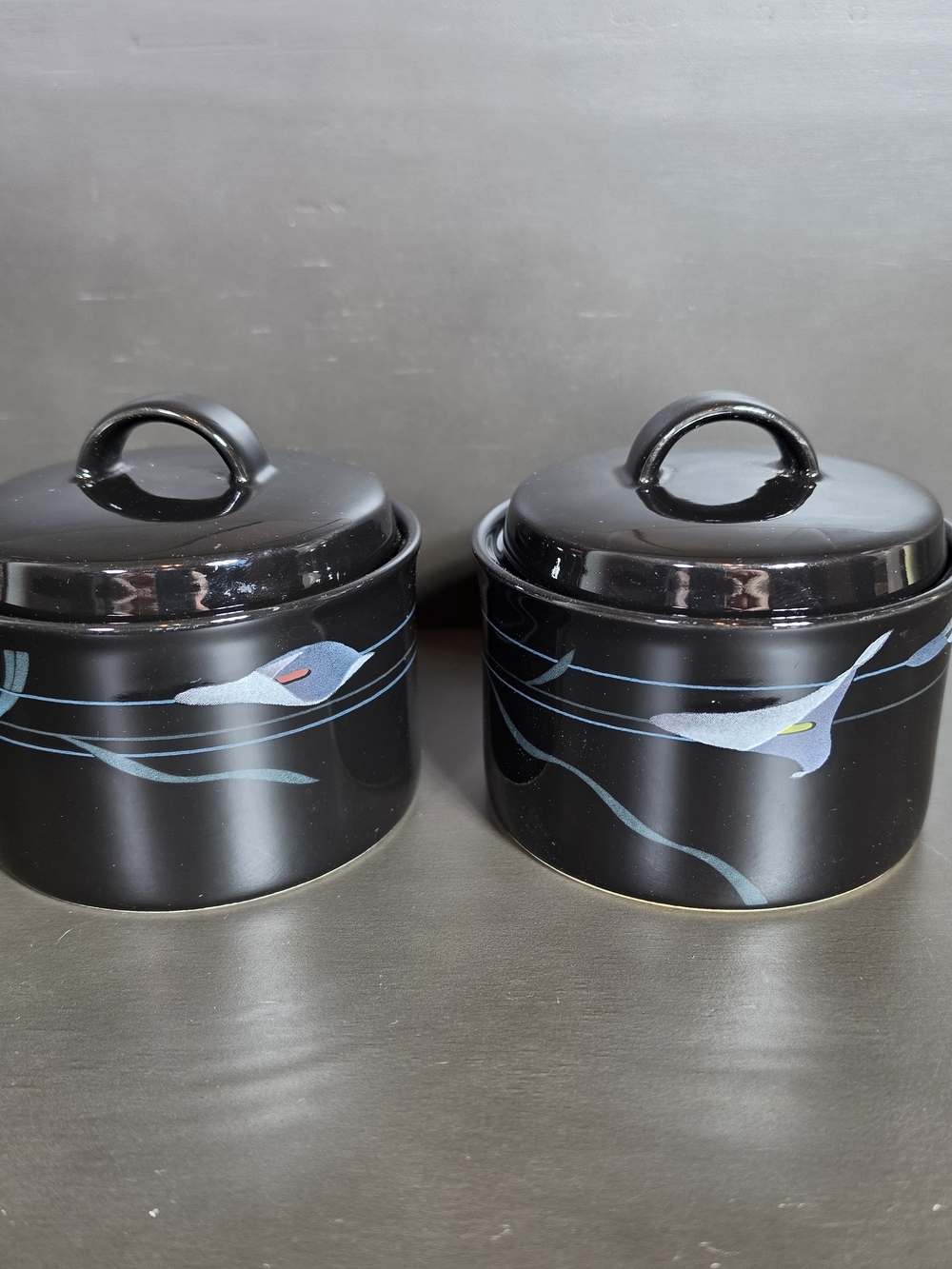 Mikasa Vintage Cala Lilly Opus Black Ceramic Lidded  Containers (Set of 2) Sugar